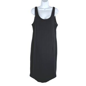 Eileen Fisher Ponte Dress Large Black Sleeveless Leather Trim NWT DR-1730‎